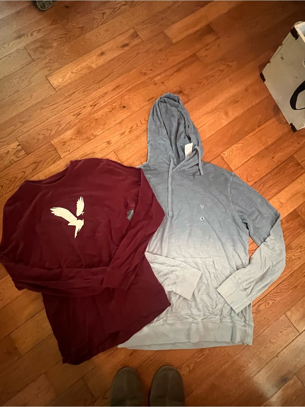 American Eagle Outfitters Burgundy Crewneck & Light Blue Hoodie Set